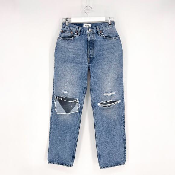 RE/DONE 90s Comfy Jeans Women’s Size 29 Sunfaded Destroy Distressed Denim - Picture 2 of 6